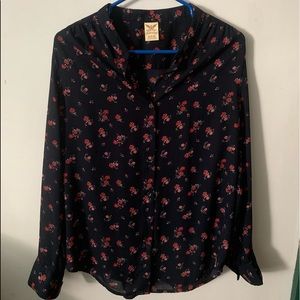 Long sleeve navy floral blouse